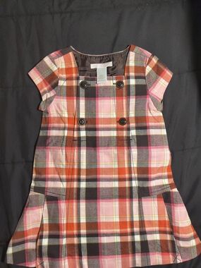 Janie and Jack Pink & Orange Plaid Short Sleeve Dress